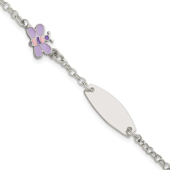 925 Sterling Silver Childrens Enameled Butterfly 5in Plus 1IN EXT ID Bracelet - Picture 1 of 4